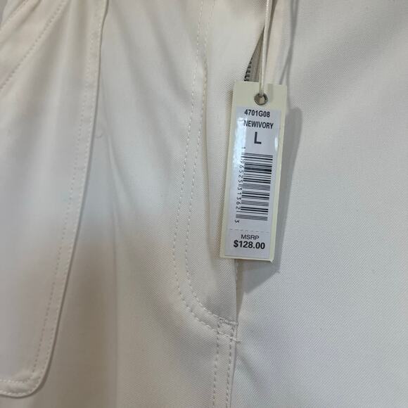 Max Studio London Wide Leg Pants L Ivory NWT Cropped High Rise Elastic Back - Picture 4 of 11